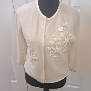 Karen Kane Angora & Lambswool Cream Embroidered Sweater Size M